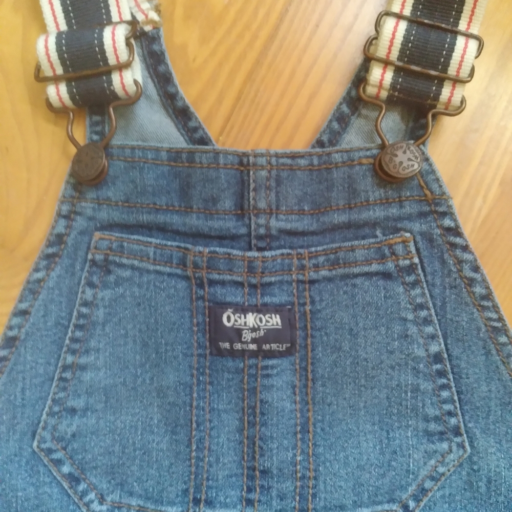 OshKosh B'gosh Vestbak Classic Denim Overalls Striped Adjustable Straps Kids 5T